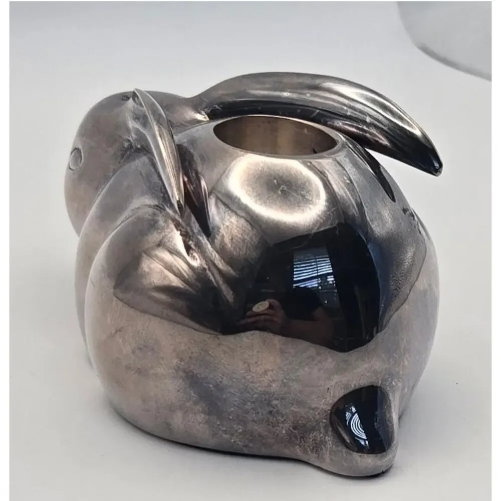 Pottery Barn Silver Plated Rabbit Taper Candle Holder